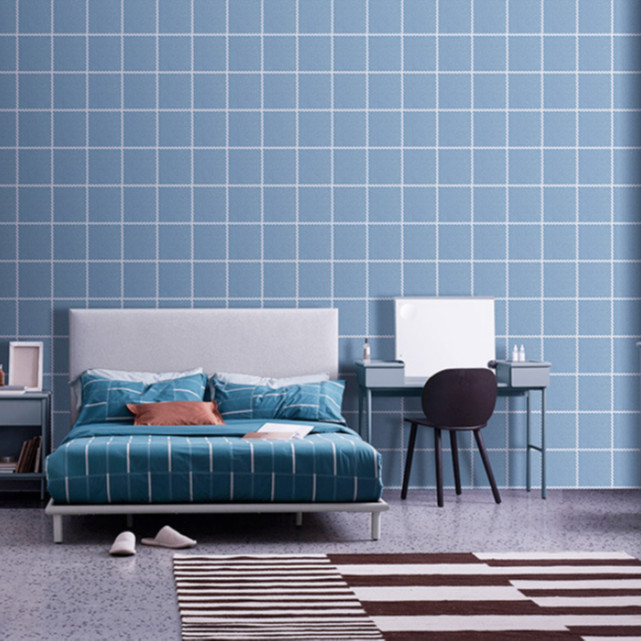 Cuộn 5m Decal Giấy Dán Tường ô kẻ nhỏ xanh