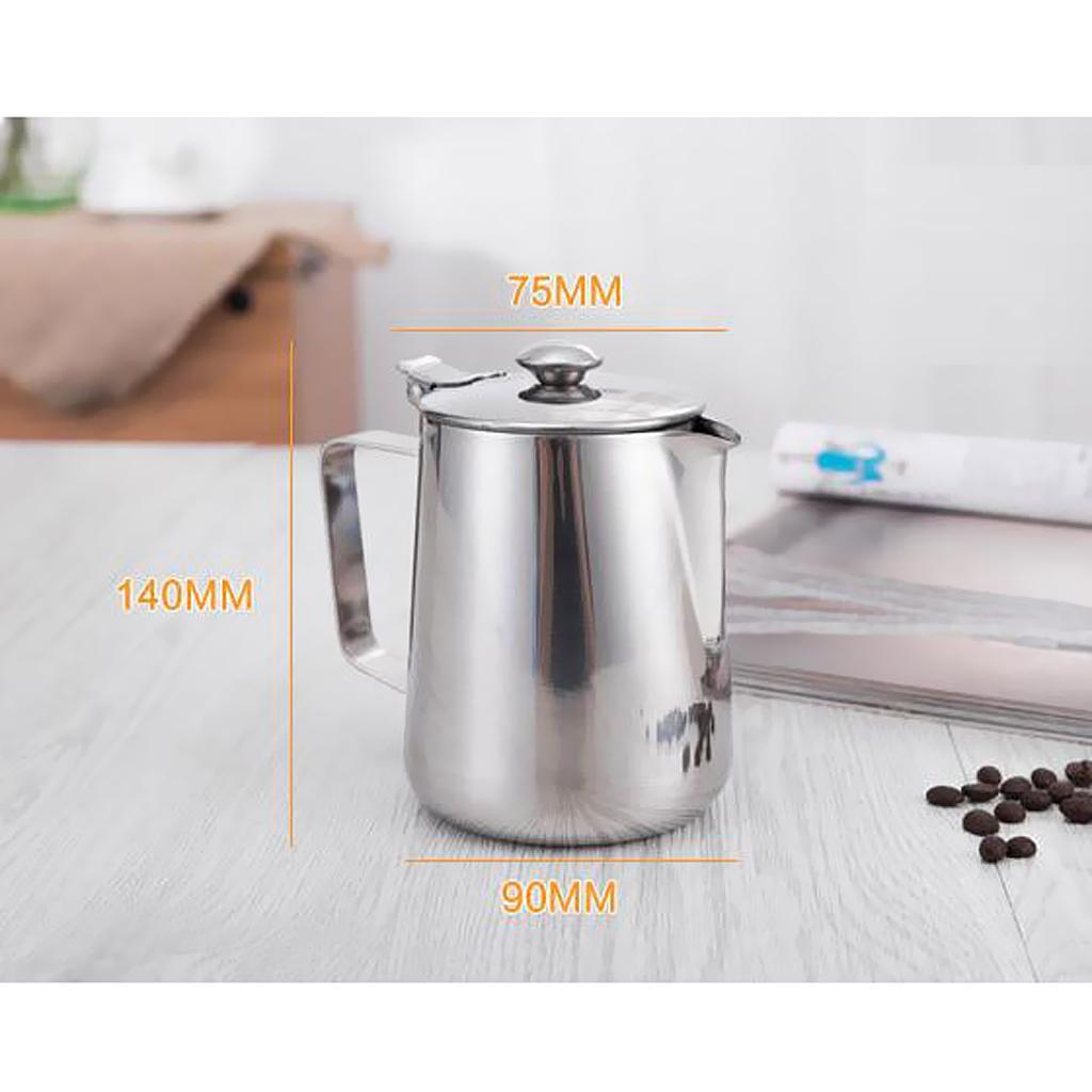 2pcs Stainless Coffee Pitcher Milk Frothing Jug Kitchen Craft DIY with Lid