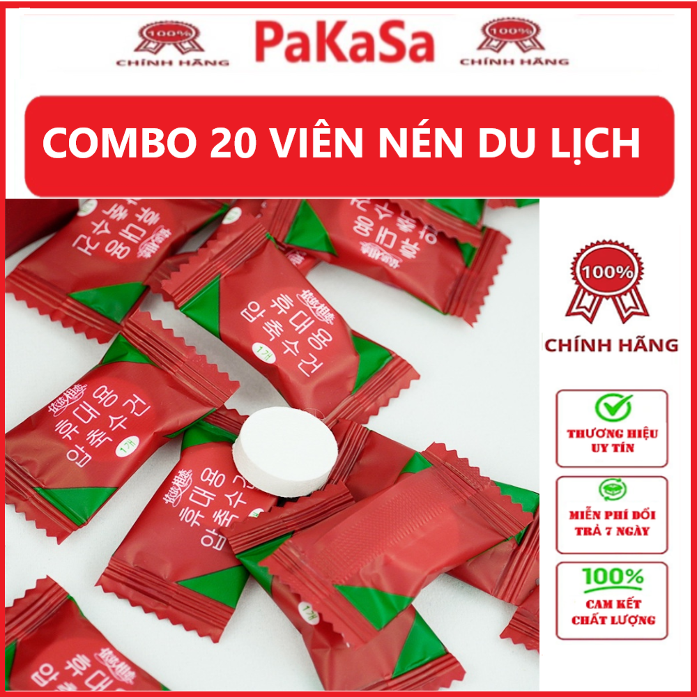 Combo 20 viên nén khăn lau du lịch bỏ túi , hình viên kẹo tiện lợi - Chính hãng 