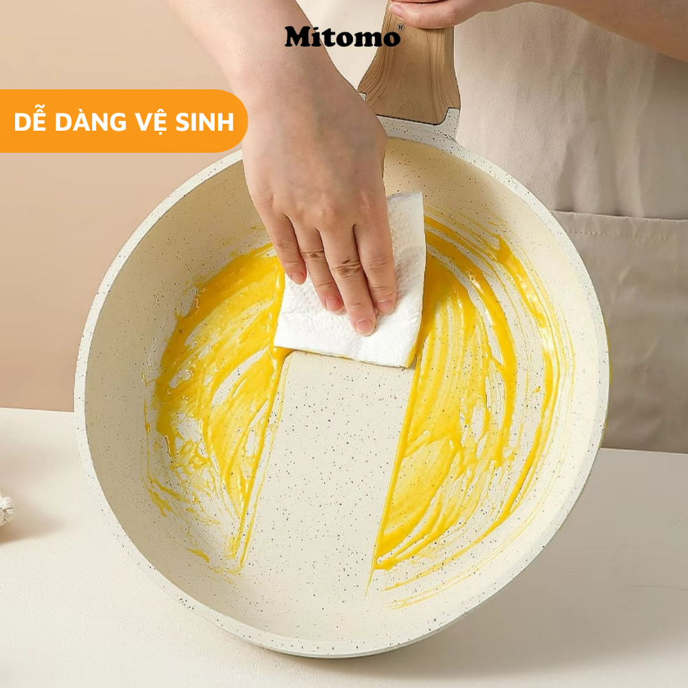 Set nồi chảo 4 món tráng đá chống dính Mitomo Granite có nắp đậy nấu ăn tiện dụng phù hợp với mọi loại bếp