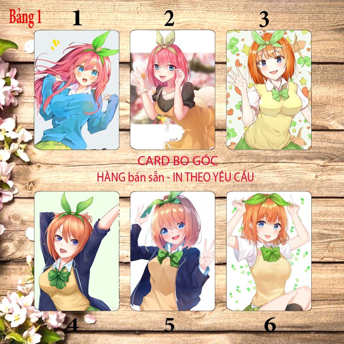 Card hình yotsuba Nakano Gotoubun no Hanayome 6 ảnh khác nhau/ Thẻ card yotsuba Nakano nhà có 5 nàng dâu