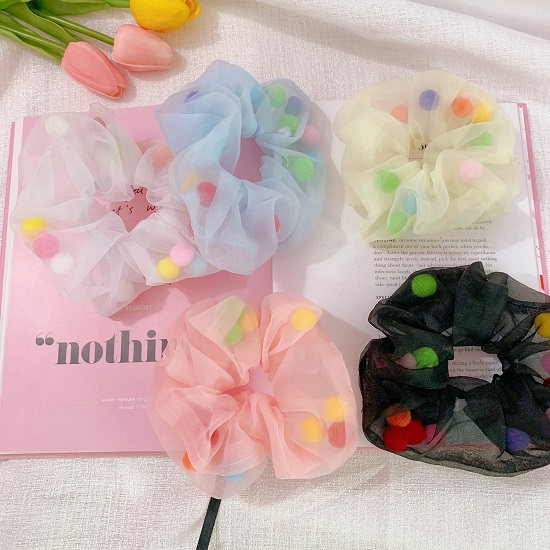 COMBO 5 DÂY CỘT TÓC VOAN CÓ HẠT VẢI POM POM
