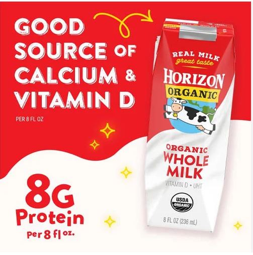 Date 30/8/2024 Thùng 12 Hộp Sữa Nước Horizon Organic Mỹ Whole Milk 236ml x 12 hộp.