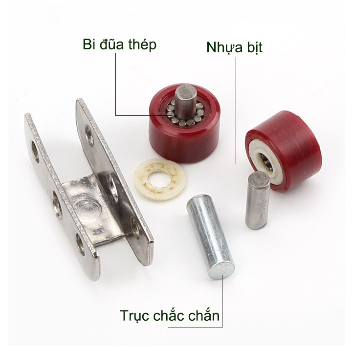 Bộ 2 bánh xe đôi cho cửa trượt-cửa lùa khung thép không gỉ, bánh xe nhựa Nilong rộng 16mm, dùng cho cửa trượt-lùa