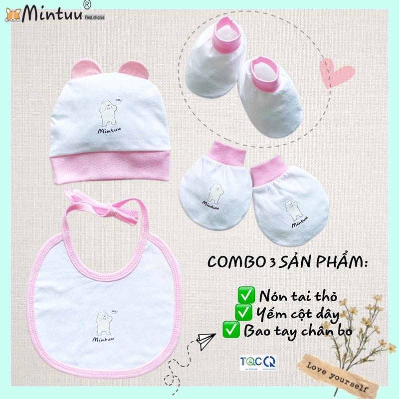 COMBO nón, yếm, bao tay chân bo sơ sinh thương hiệu Mintuu, chất liệu cotton 4 chiều cao cấp