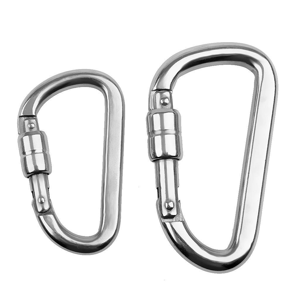3-4pack 316L Stainless Steel Rock Climbing D Shape Auto Locking Carabiner 8MM