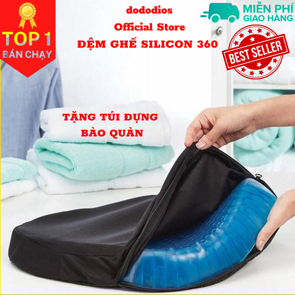 Đệm ngồi 3D Silicon 2 lớp cao cấp thoáng khí chống đau mỏi, Đệm Ngồi Thông Minh Lưu Thông Máu Thoáng Khí, đệm lót ghế ngồi silicon 3d - Hàng Chính hãng dododios