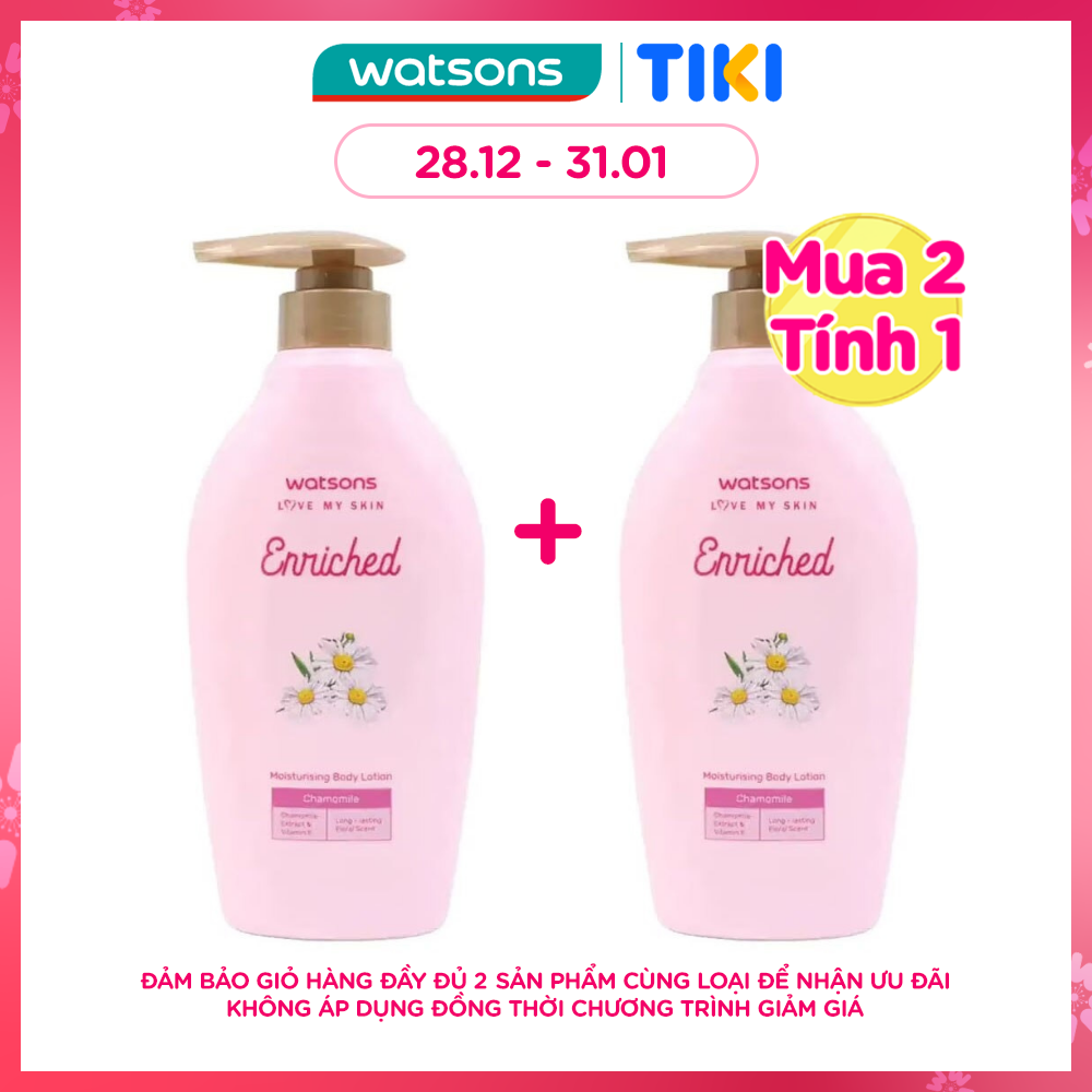 Sữa Dưỡng Thể Watsons Love My Skin Enriched Chamomile Moisturising Từ Hoa Cúc La Mã Cấp Ẩm Da 400ml