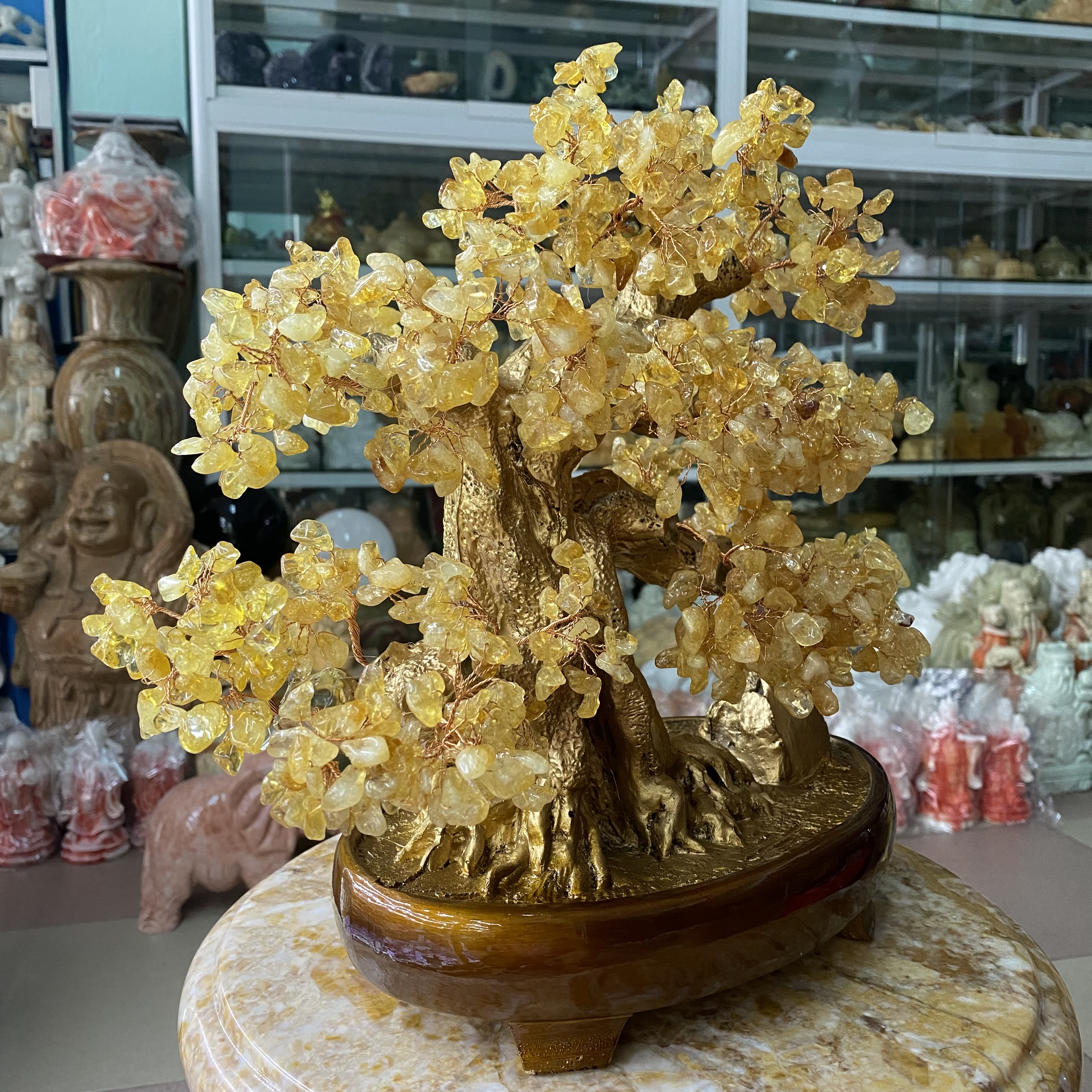 Cây Tài Lộc Bonsai Phong Thuỷ Đá Thạch Anh Vàng - cao 37cm