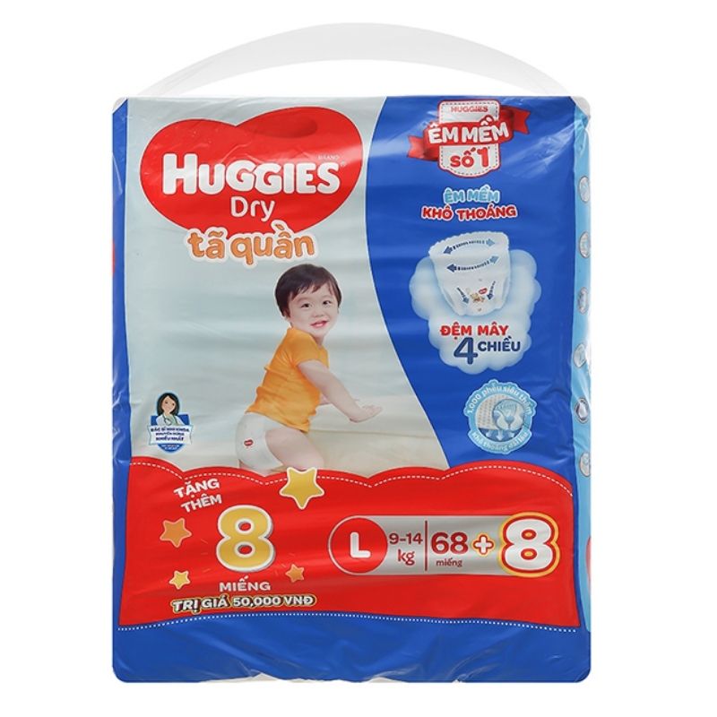 Tã quần Huggies Dry size L 68 miếng (cho bé 9 - 14kg)