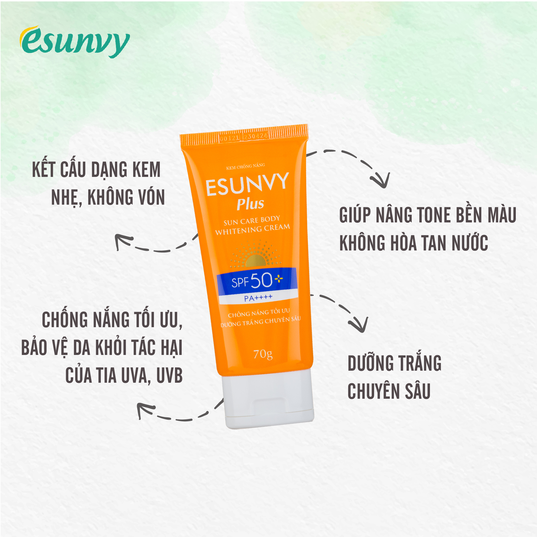 Kem Chống Nắng Esunvy Plus Sun Care Body SPF50+/PA++++ Bảo Vệ Da Tối Ưu, Dưỡng Trắng Chuyên Sâu Tuýp 70g TMP013