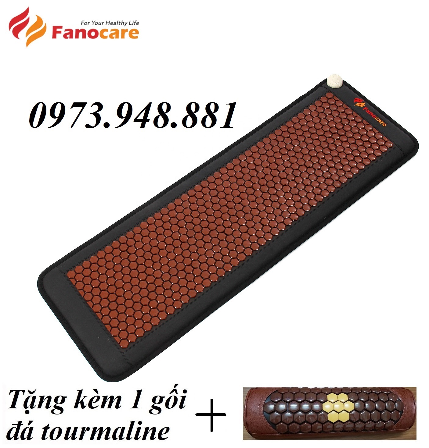 Thảm/Nệm đá nhiệt nóng Fano kích thước 50*150cm FN01B (tặng kèm 1 gối đá tourmaline).