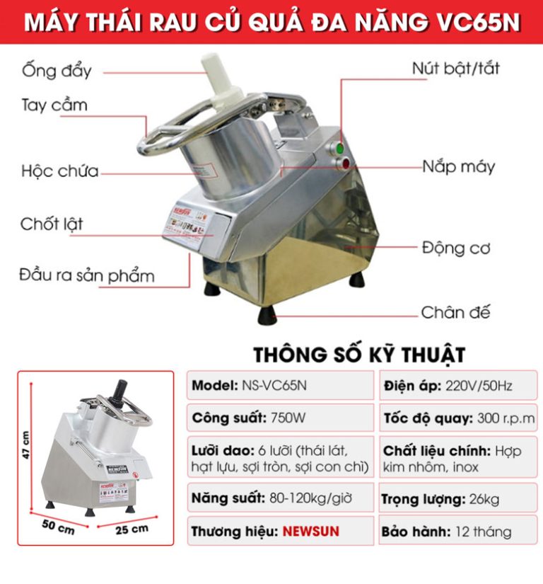 Máy thái rau củ quả đa năng VC65N - Bản nâng cấp mới NEWSUN - Hàng chính hãng