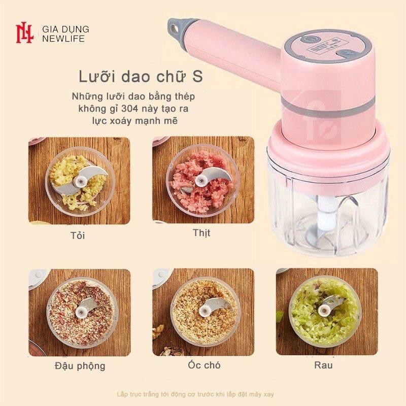 Máy xay cầm tay đa năng 3in1 kiêm đánh trứng, trộn bột, xay tỏi ớt - Máy đánh trứng cầm tay mini du lịch pin sạc điện