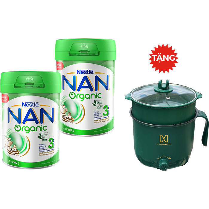 Combo 2 Lon Sữa Bột Nestle NAN Organic 3 900g - Tặng 01 Nồi Nấu Đa Năng 2 Tầng