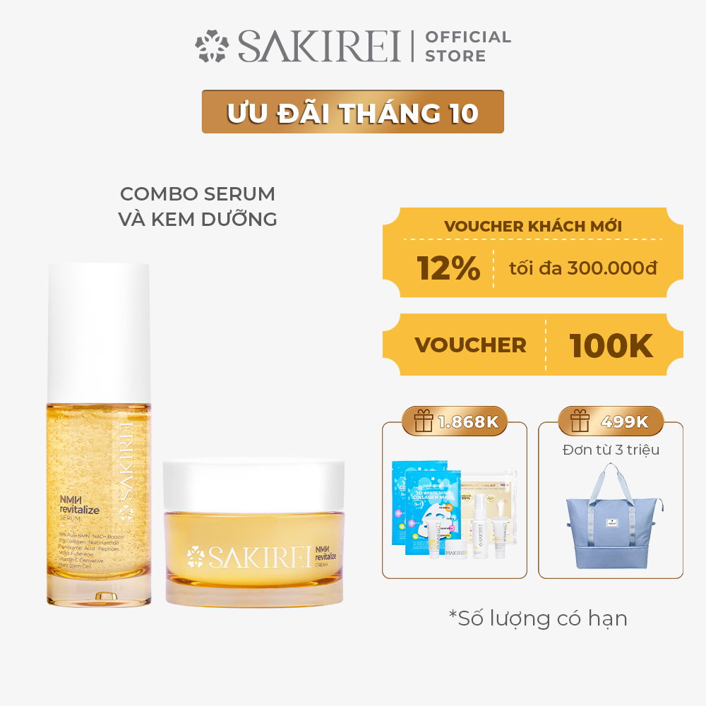 Combo Huyết thanh & Kem tế bào gốc NMN phục hồi da Sakirei NMN Revitalize từ Nhật Bản