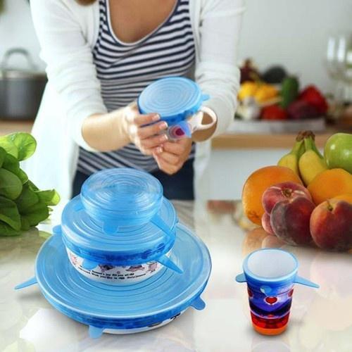 Bộ 6 Nắp Đậy Thức Ăn Thực Phẩm Sillicon Thay Màng Bọc Đồ Tô Chén Ly Cốc AT0760
