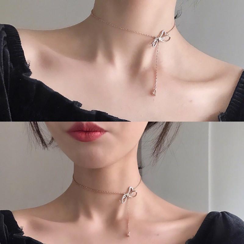 Dây chuyền trang trí mặt nơ đính đá xinh xắn