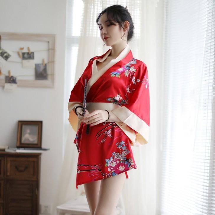 Bộ đồ ngủ kimono lụa cao cấp - Màu đỏ