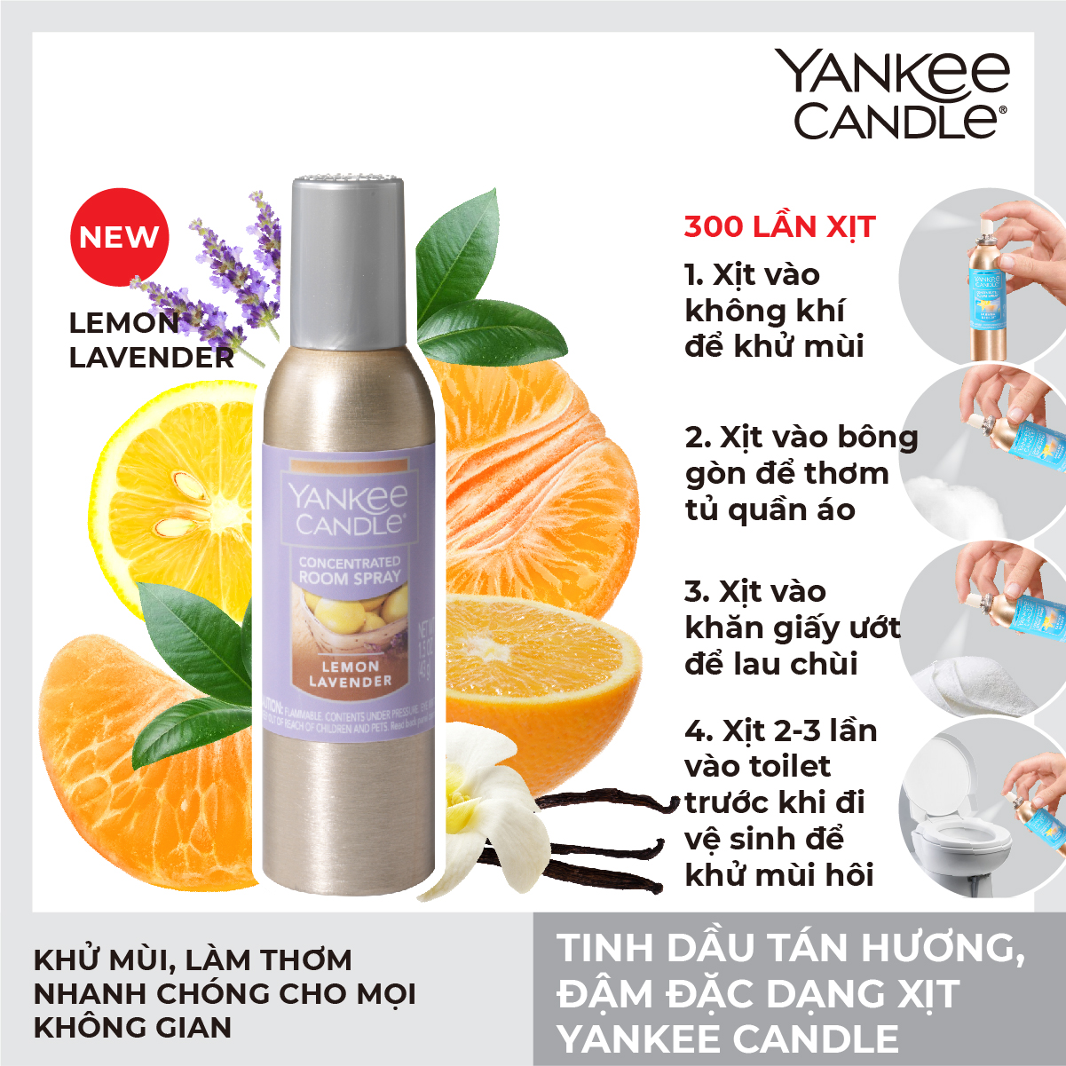 Tinh dầu tán hương đậm đặc dạng xịt Yankee Candle - Lemon Lavender