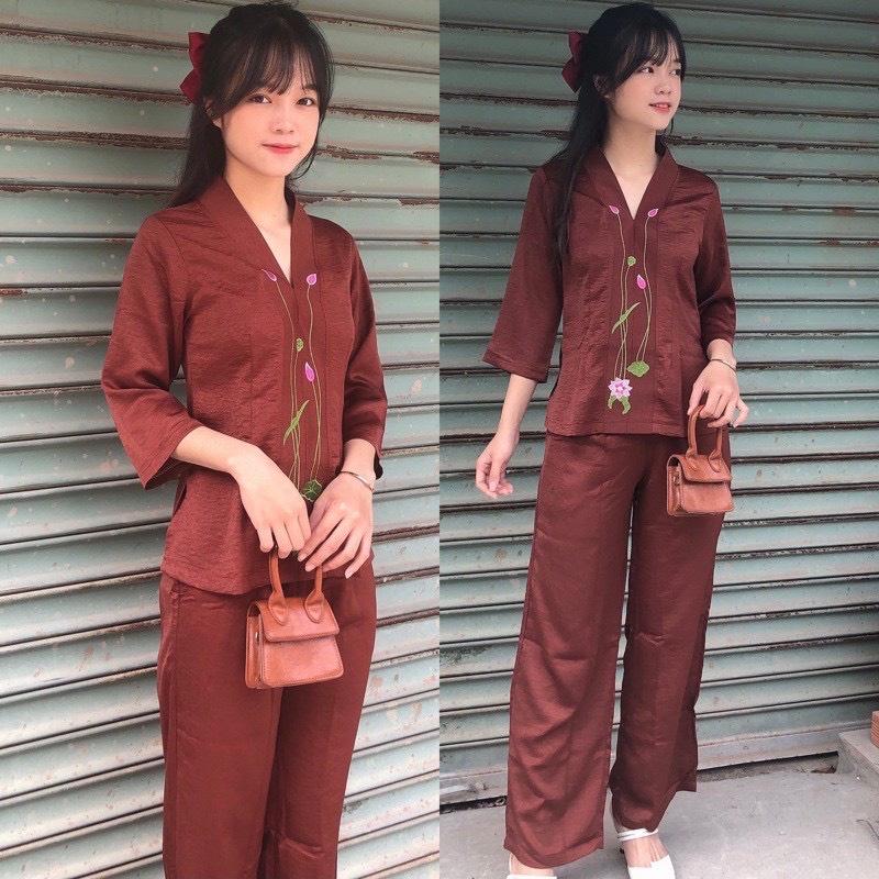 ĐỒ LAM ĐI CHÙA  Sen Lụa Pháp Cao Cấp