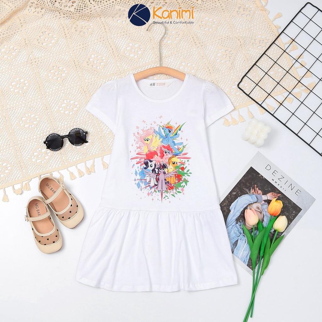 Váy cotton bé gái 2-10 tuổi cộc tay nối chuyền in 3D, Đầm cho bé thấm hút mồ hôi