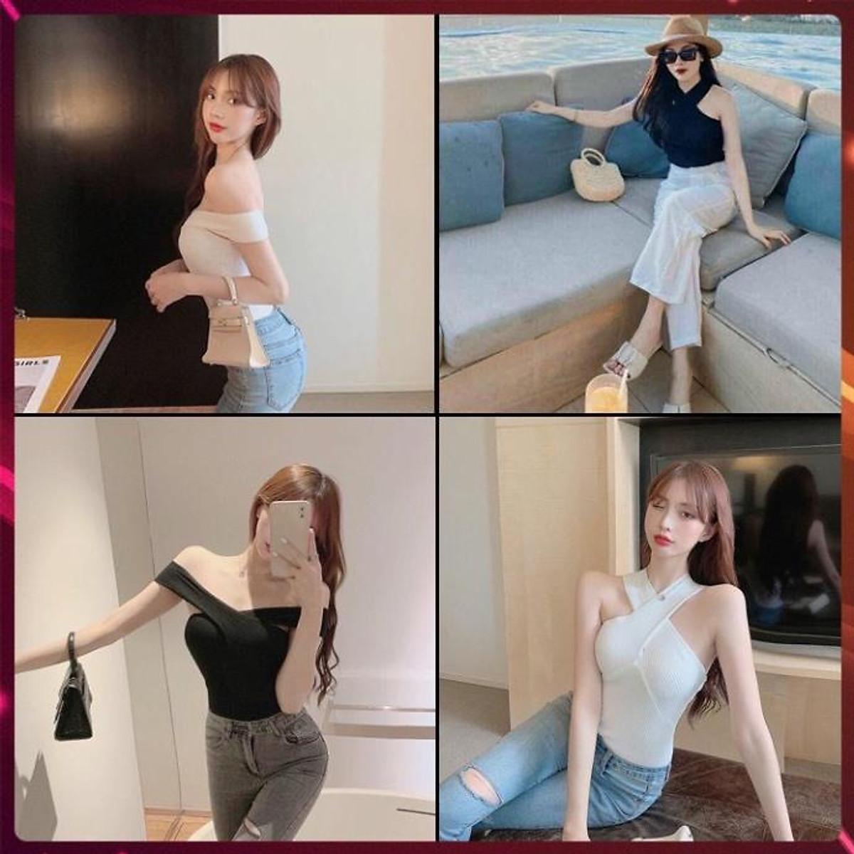 Áo 2 dây kiểu nữ mặc được 2 kiểu chất zip hàng đẹp co giãn A70 coco land sang chảnh. trendy hot girl aloha