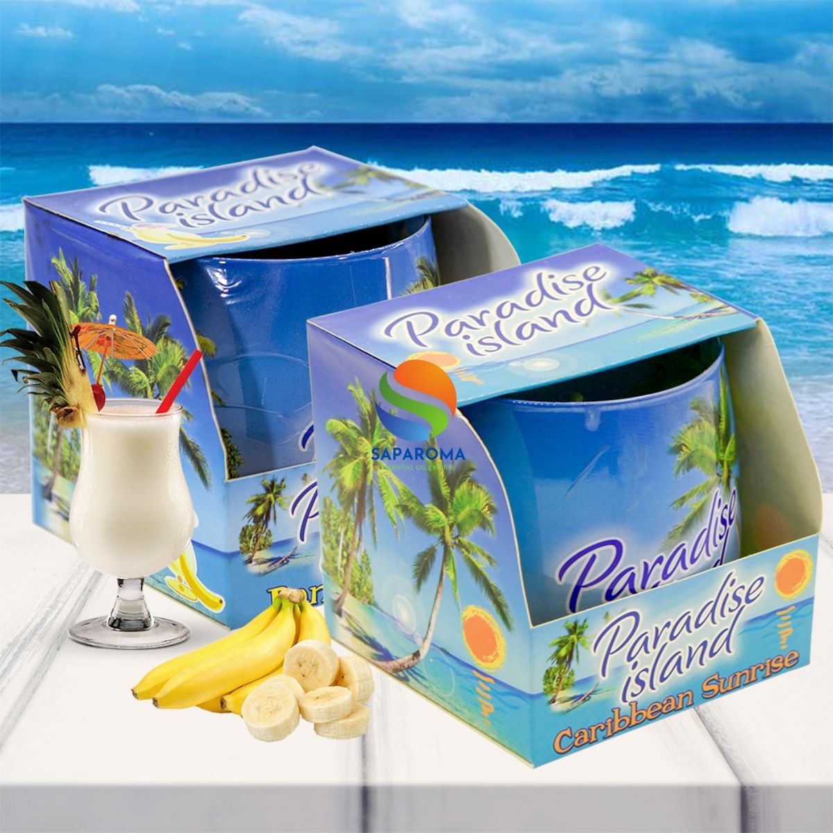 Combo 2 ly nến thơm tinh dầu Bartek Paradise Island 100g - hương gió biển, nến trang trí, thơm phòng, thư giãn, Hỗ trợ khử mùi