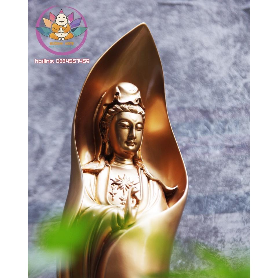 Tượng Mẹ Quan Âm cao 46cm màu vàng đồng gold trang trí nội thất nhà cửa- phong thủy- thờ cúng