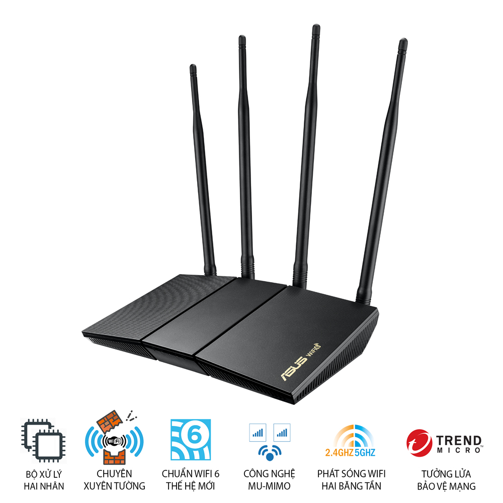 Router Wifi 6 Asus RT-AX1800HP MU-MIMO AiMesh AX1800Mbps (Xuyên tường) - Hàng Chính Hãng