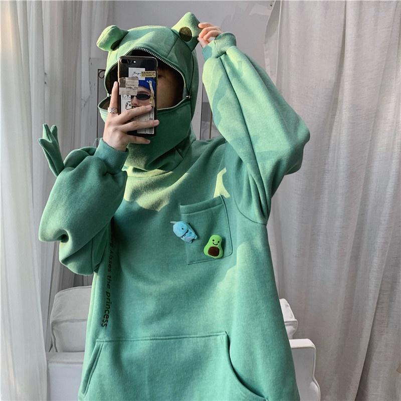 Áo Hoodie chất liệu nỉ nam nữ from rộng hình ếch đáng yêu