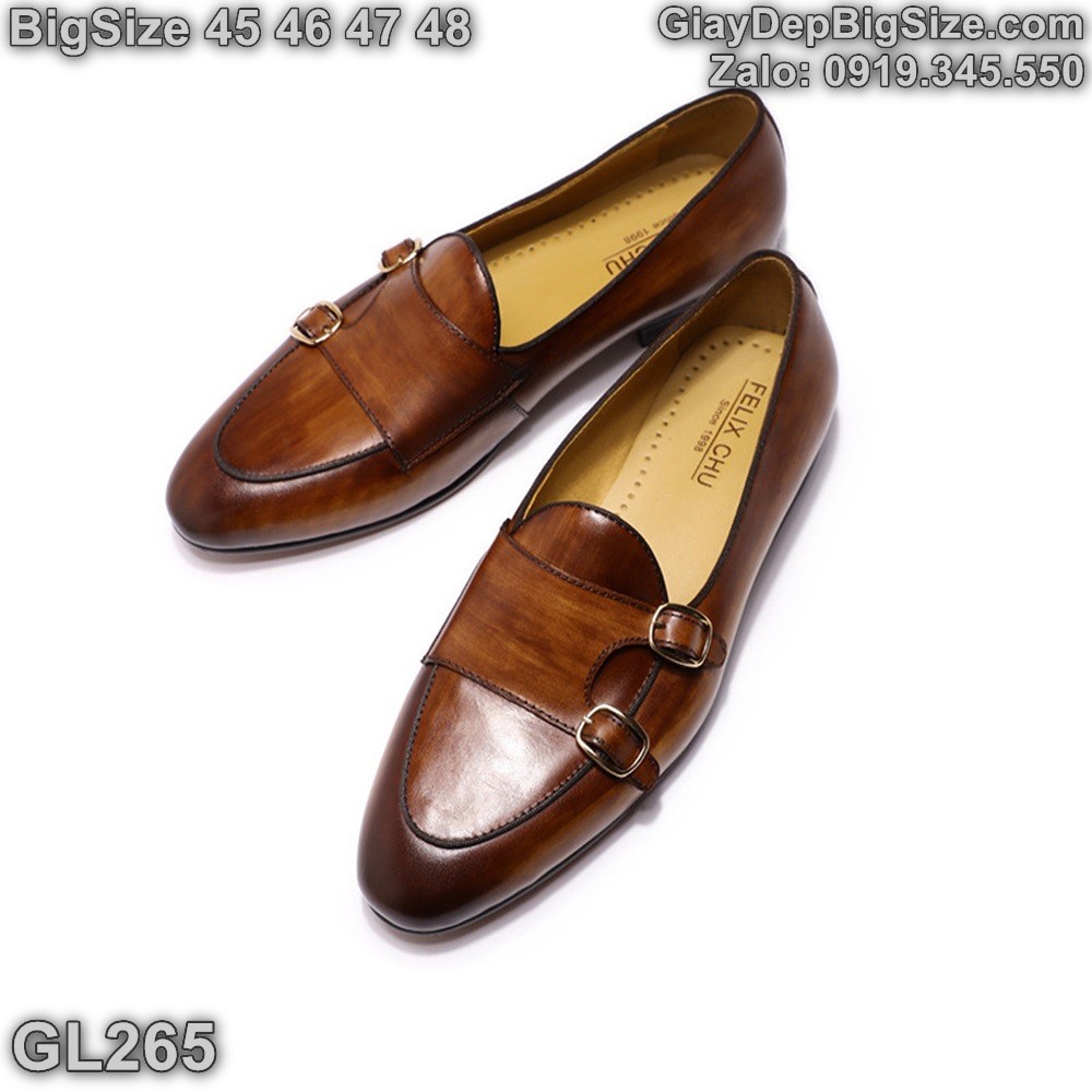 Giày tây lười Monk Strap, giày da công sở cỡ lớn 45 46 47 48 cho nam chân to. Big size handmade loafers for wide feet