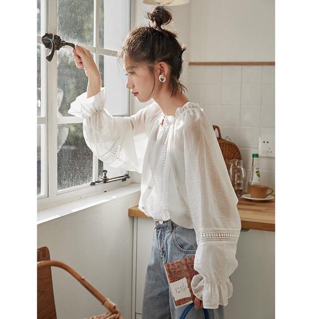 Áo Sơ Mi Nữ Tay Bồng Phối Viền Ren