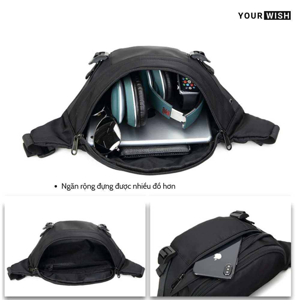 Túi Đeo Chéo Bao Tử Đeo Ngực Bụng Nam Loại Lớn Thời Trang Cao Cấp Chống Nước Kabek TD324 Phong Cách Basic Màu Đen Chống Nhăn Xù Đựng Nhiều Đồ