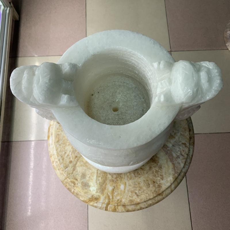 Bát Nhang, Lư Hương, Bát Hương Chạm Rồng Đá Cẩm Thạch Trắng - cao 30cm