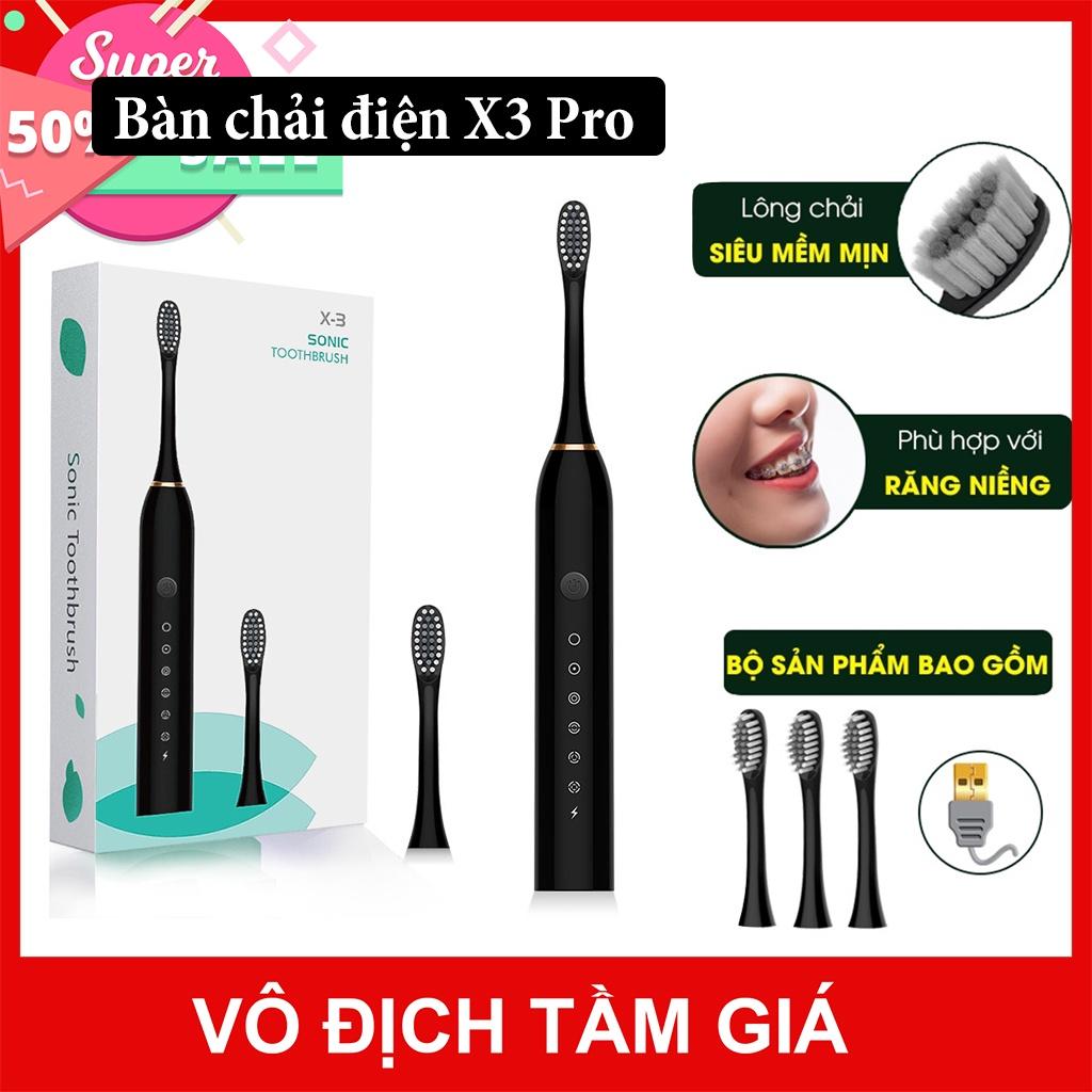 Bàn chải điện Sonic X3 Pro, bàn chải tự động 6 chế độ chải, tặng kèm 4 đầu chải, lỗi 1 đổi 1