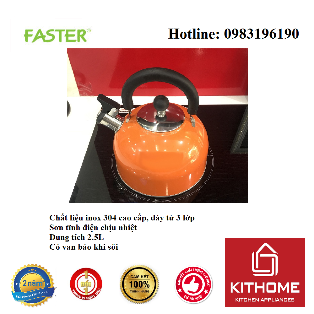 Ấm đun nước bếp từ Faster 2.5L màu cam