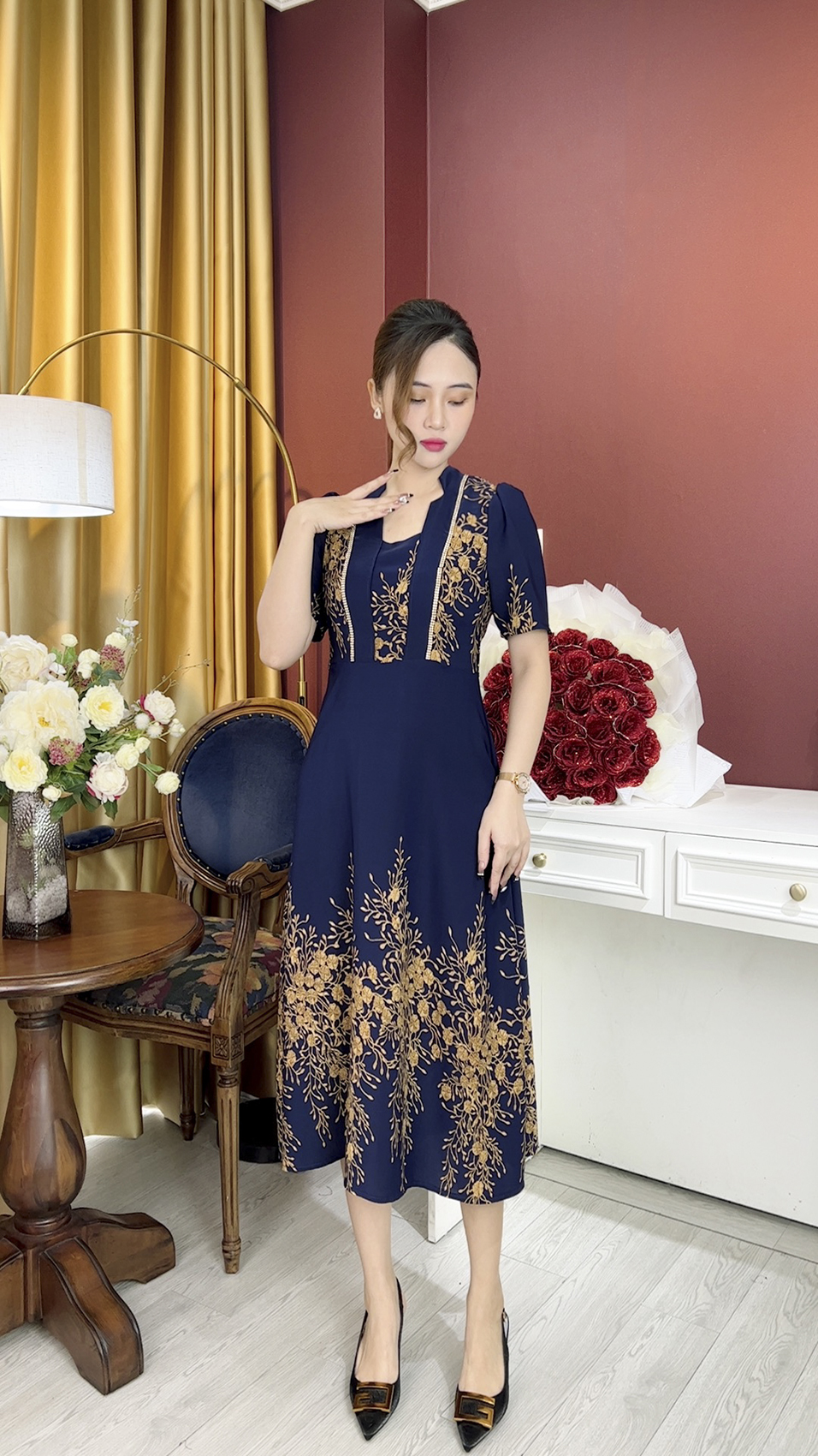 Đầm Trung Niên [ Linh Trà ] (TM 1085) Bigsize Màu Sắc Trẻ Trung Tươi Sáng Họa Tiết Sang Trọng Đi Làm Đi Tiệc Cho Mẹ U50