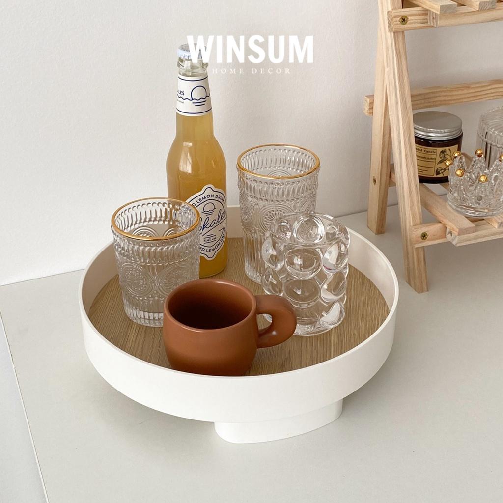 Khay tròn mặt vân gỗ đựng mỹ phẩm, nước hoa, decor phong cách Hàn Quốc - Winsum.decor