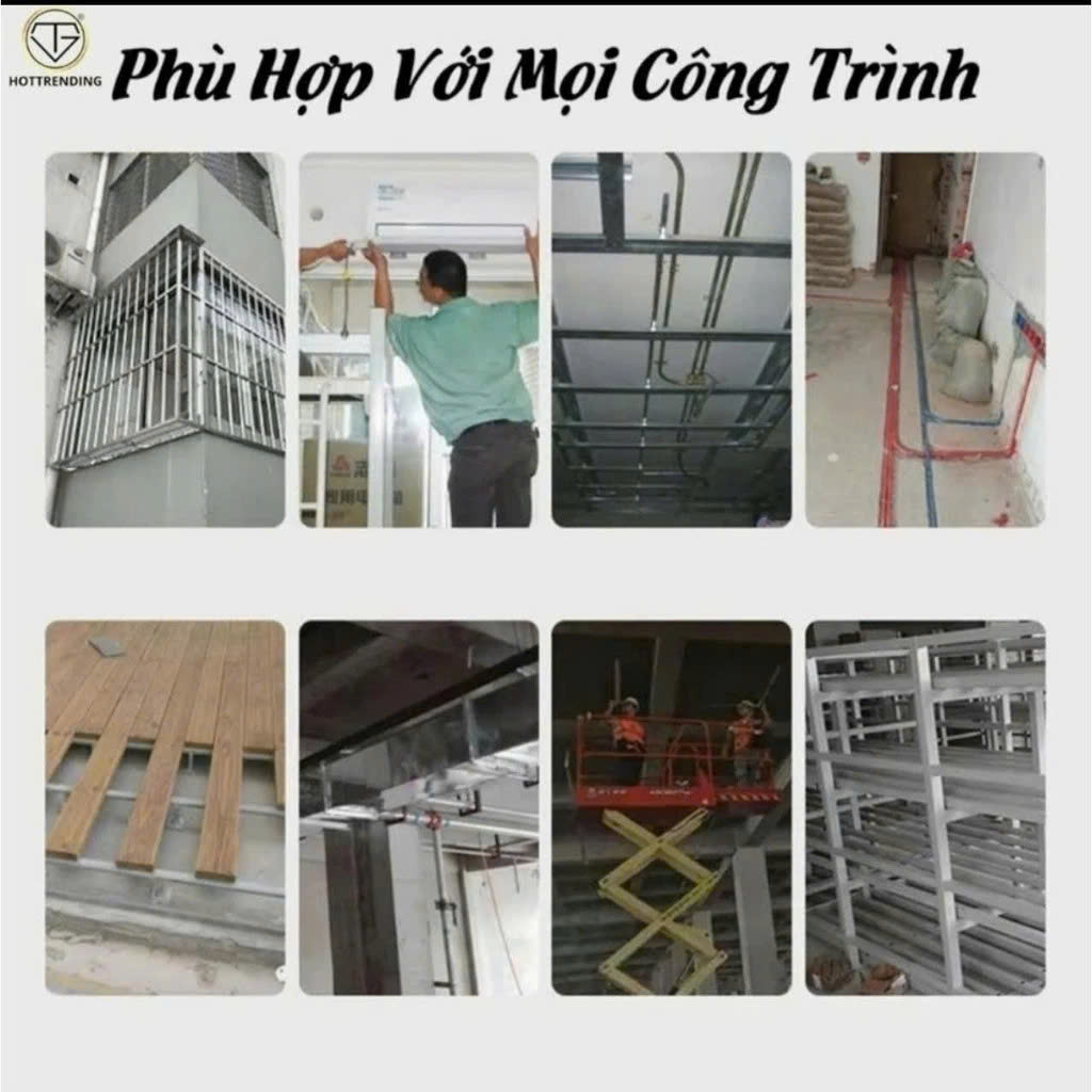 Máy Bắn Đinh Hạt Nổ Xuyên Bê Tông – Tặng 100 Đinh &amp; Hộp Phụ Kiện, Vỏ Thép Trắng Siêu Bền