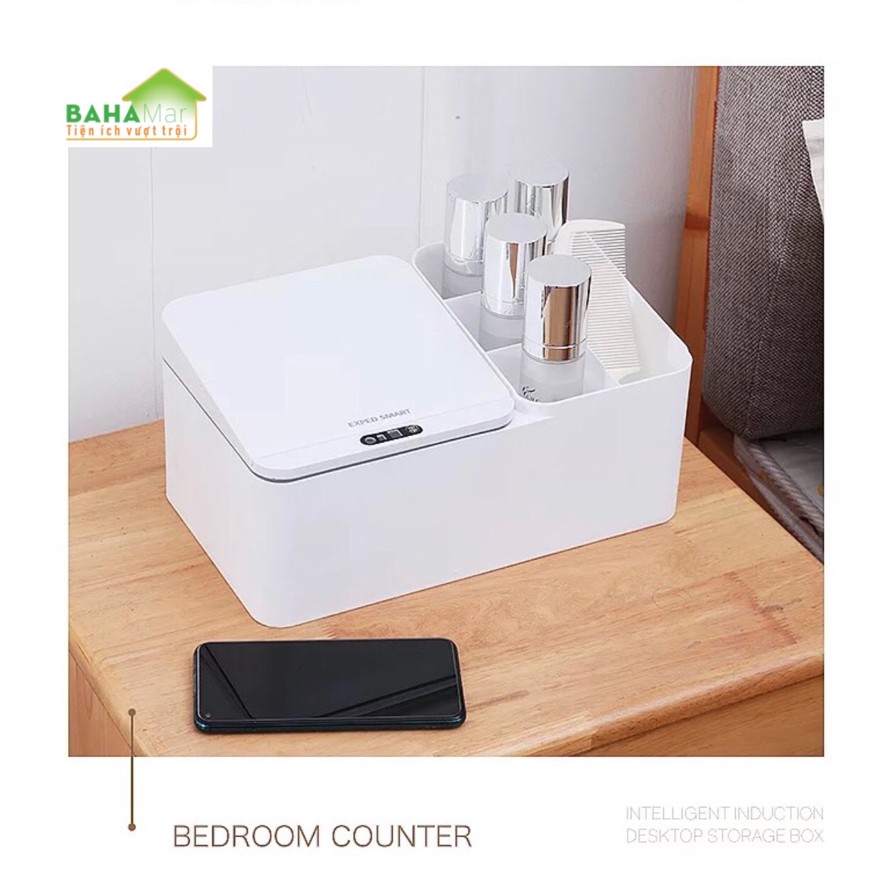 HỘP ĐỂ BÀN ĐA NĂNG CẢM ỨNG THÔNG MINH TỰ ĐỘNG BẬT MỞ NẮP "BAHAMAR" thích hợp sử dụng để nhiều thứ cho gọn gàng ngăn nắp