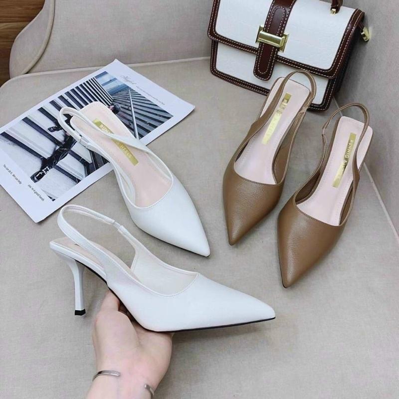Giày cao gót công sở mũi nhọn, giày gót nhọn 8cm, giày da mềm hở gót