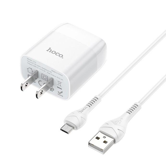 bộ cốc sạc 2 cổng kết nối và dây sạc nhanh hoco c73 micro usb cho samsung và các mày chạy android - hàng chính hãng