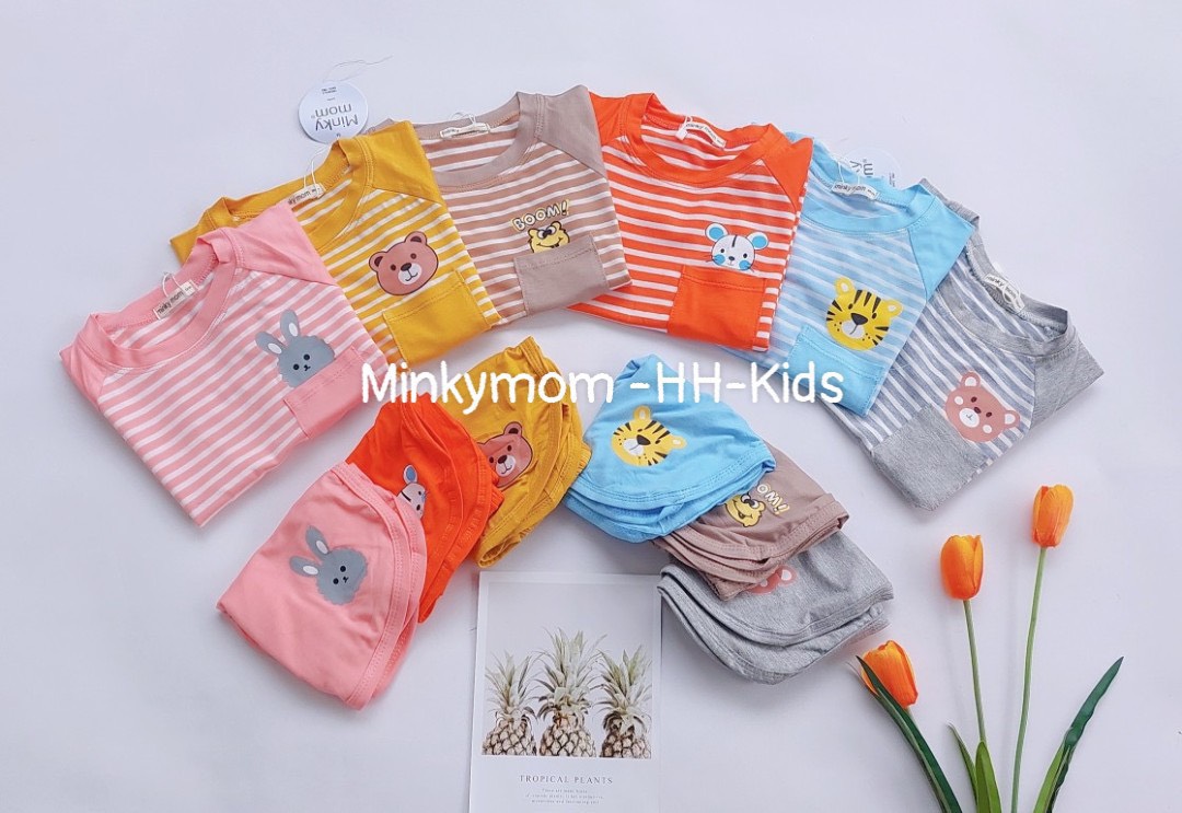 Bộ cộc tay cho bé gái/ bé trai minky mon size 8-29kg vải thun lạnh
