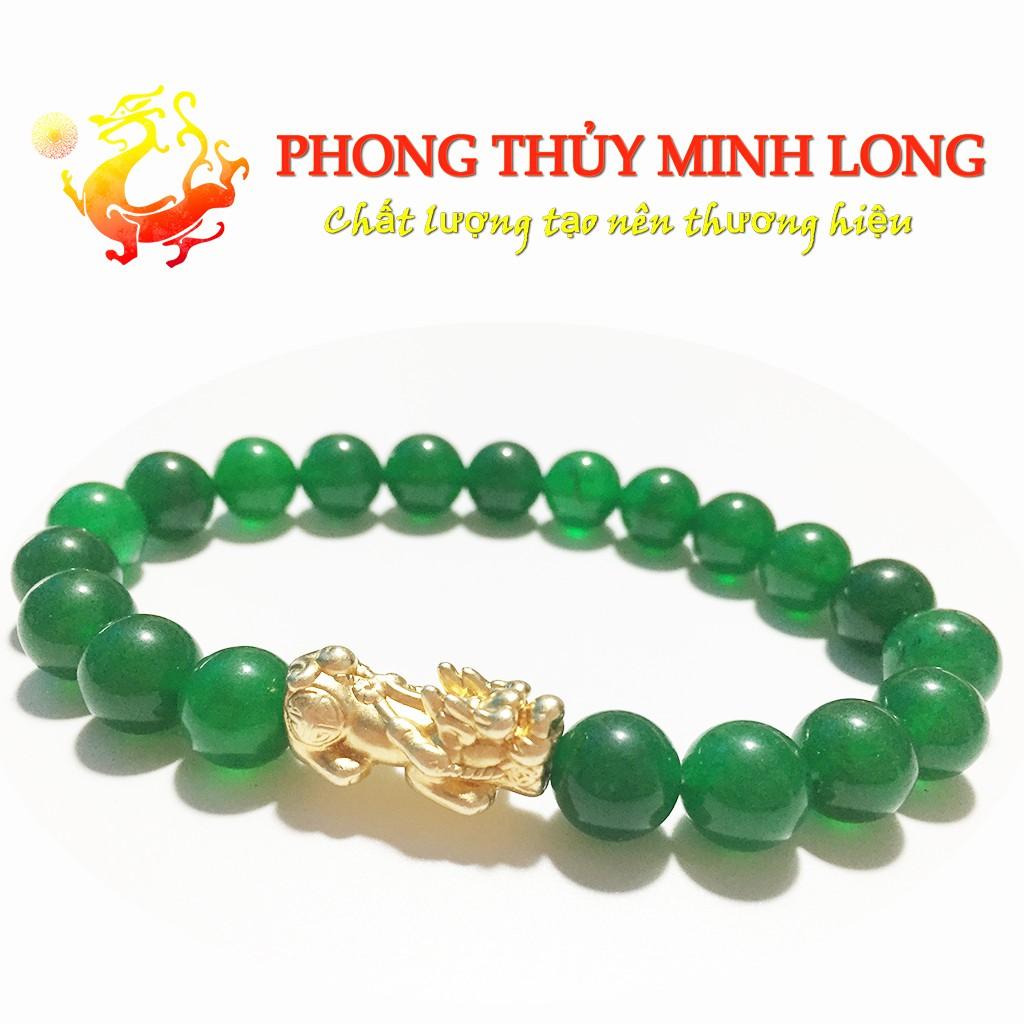 Vòng tay đá Mã Não Xanh chất lượng 3A mix tỳ hưu Vàng hợp với người mệnh Hỏa và Mộc