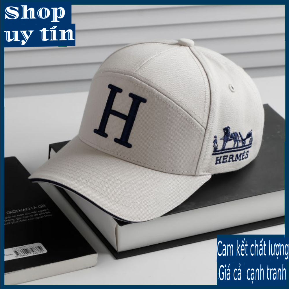 [ Miễn ship / giảm giá ] MŨ NÓN LƯỠI TRAI NAM NỮ LOGO H HER.MES CAO CẤP - màu trắng logo xanh