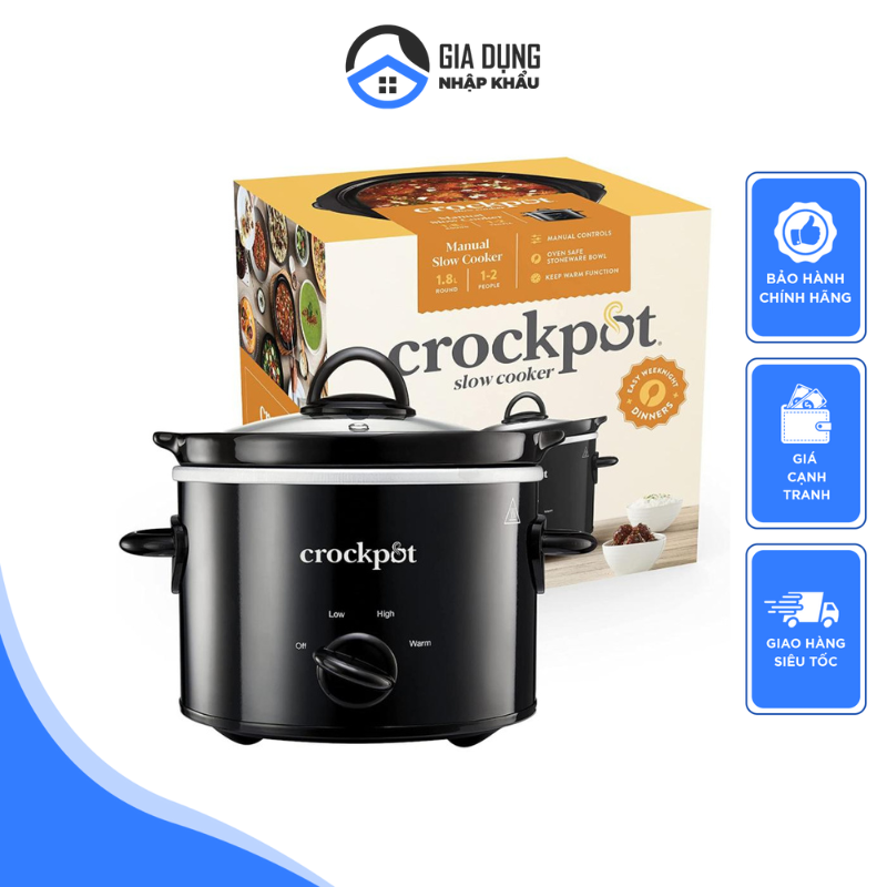 Nồi Nấu Chậm Crock Pot, Nồi Kho Cá, Nồi Nấu Cháo, Nồi Ninh Xương, Dung Tích 1.8L, 3 Mức Nhiệt, Nhập Đức - Nồi Đen 3.5L