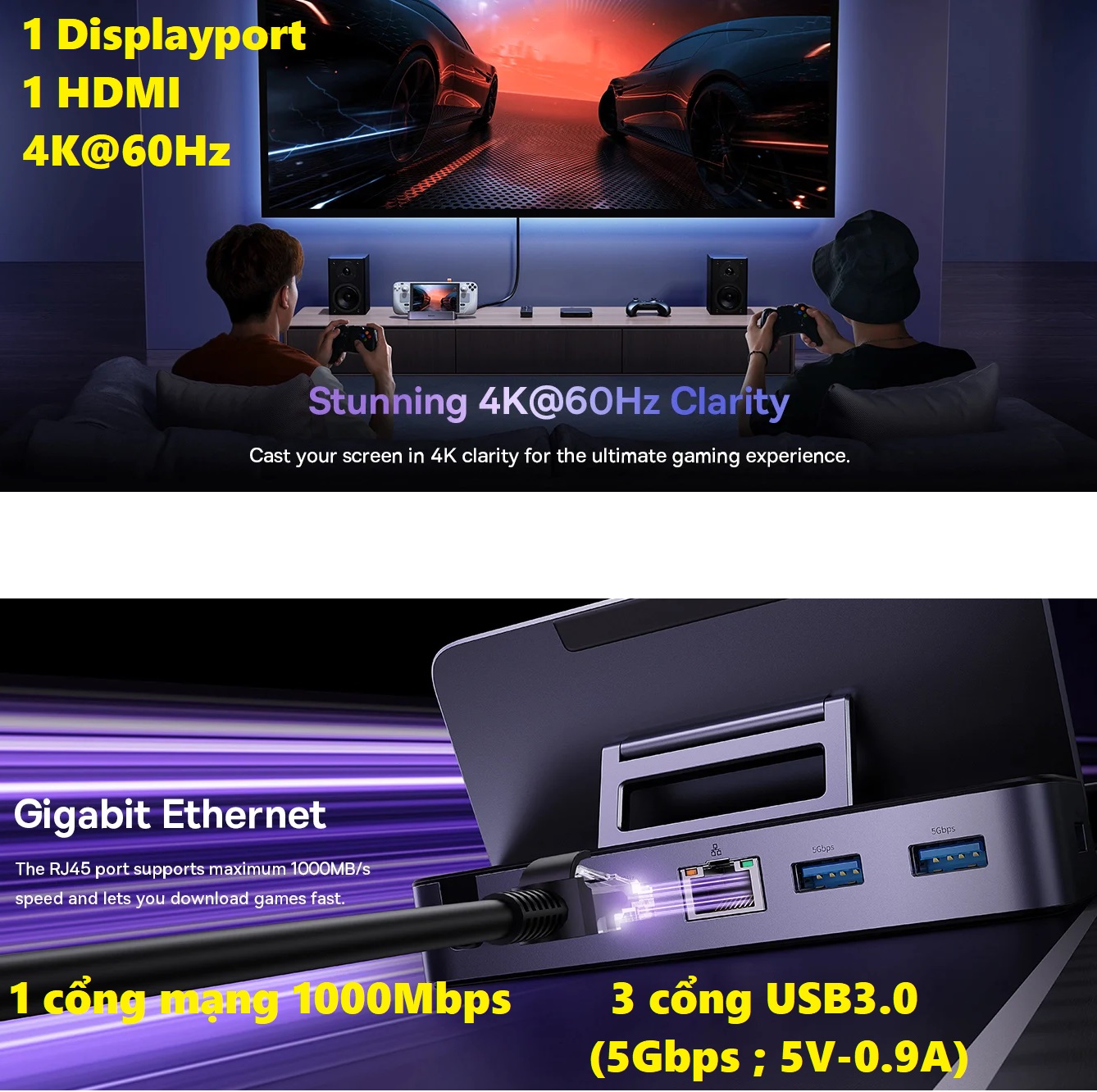 Hub C đa năng mở rộng cổng Macbook và laptop type C ra 7 cổng Baseus GamerX Bs-OH116 _ Hàng chính hãng