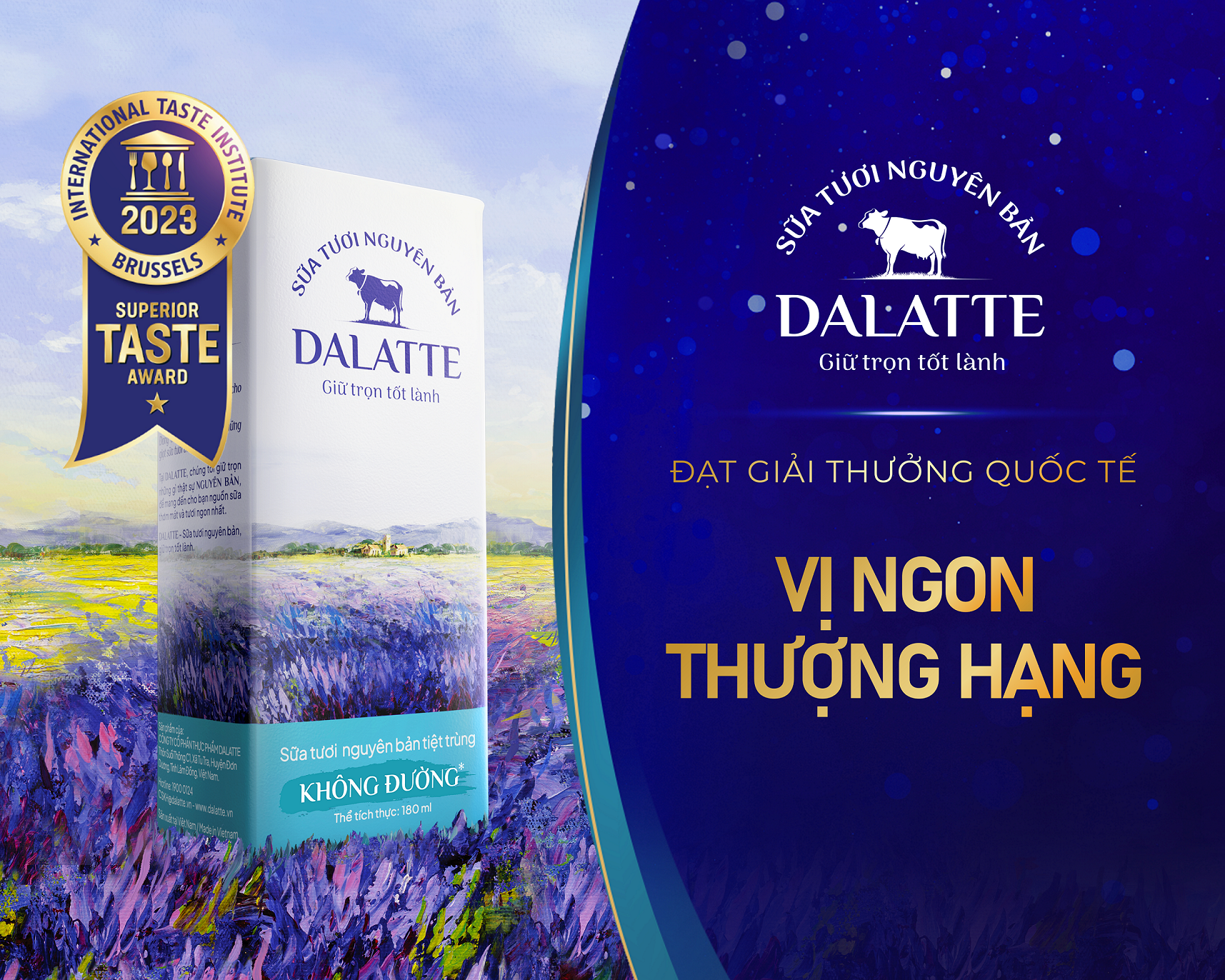 Thùng 48 hộp DALATTE 180ml SỮA TƯƠI NGUYÊN BẢN tiệt trùng - Ít đường - 48 hộp - Giữ trọn nguyên bản, trao trọn tốt lành