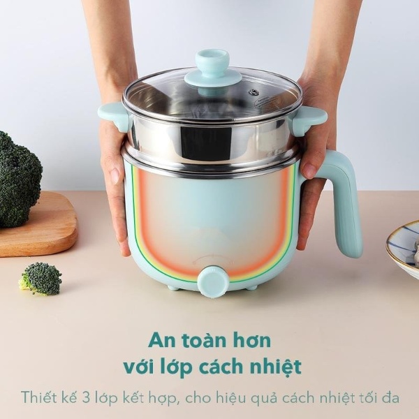 Nồi lẩu điện đa năng mini dùng làm ca lẩu nấu mì, ninh cháo, hấp, chiên, rán